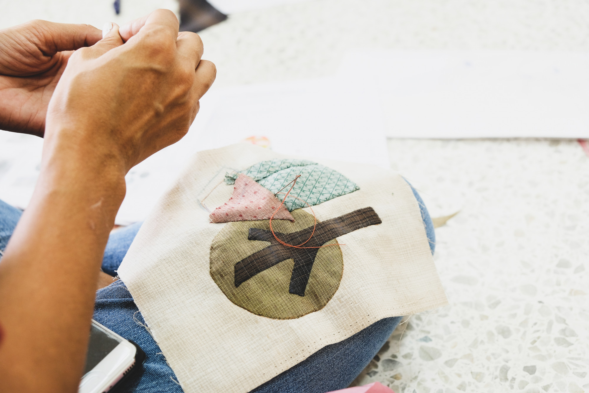 Custom embroidered badge on tote